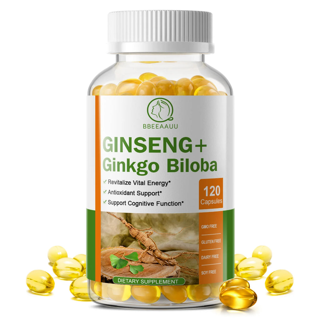 BBEEAAUU Ginseng Ginkgo Capsules Support Healthy Brain, Memory Cognitive Functions,Combat Stress & Fatigue Improve Immune System Oasis Select