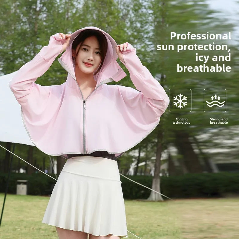 Ice Silk UV Protection Hooded Poncho – Lightweight Cover Up
