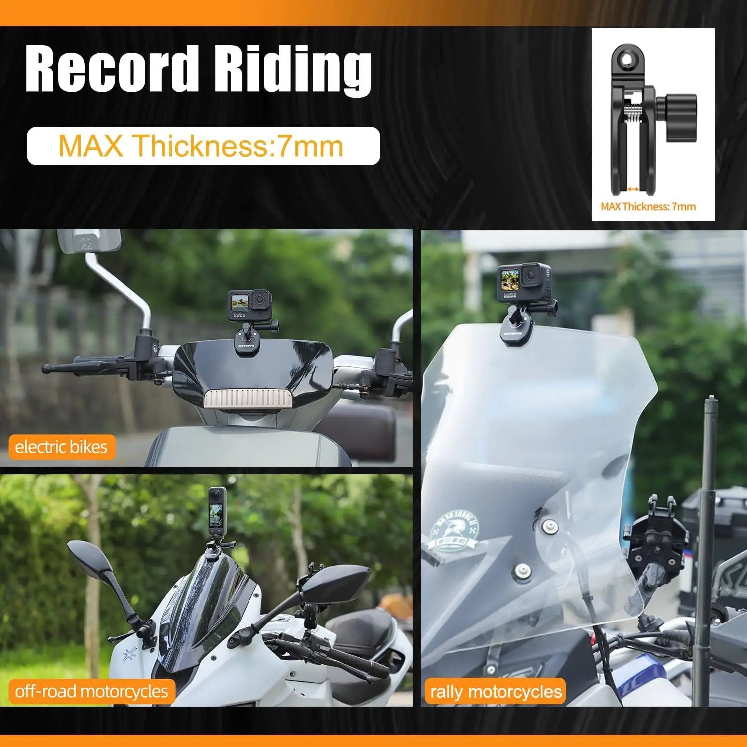 Motorcycle Windshield Mount Clamp for GoPro, DJI & Insta360