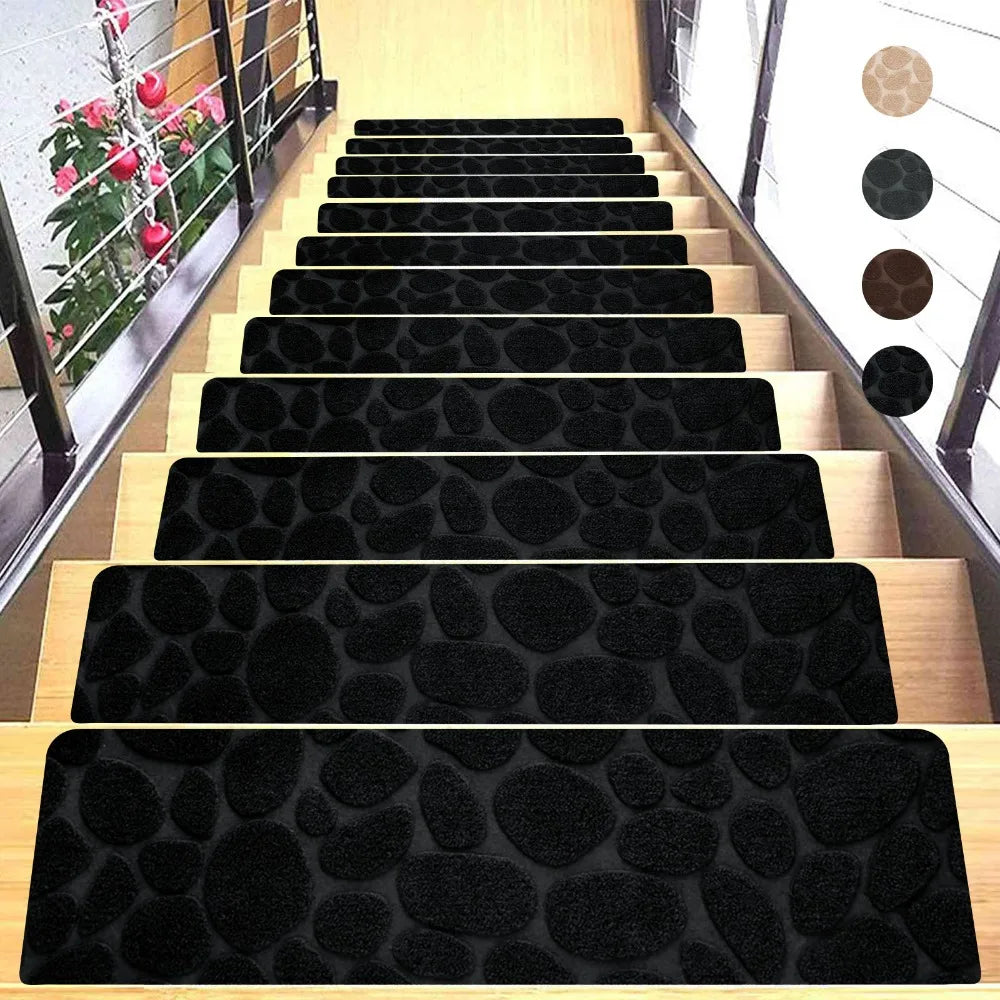 New Self-adhesive Staircase Mat Non-Slip Soft Stripe Stair Tread Carpet Mat Safety Protection Cover Pads Home Decor Oasis Select A Black