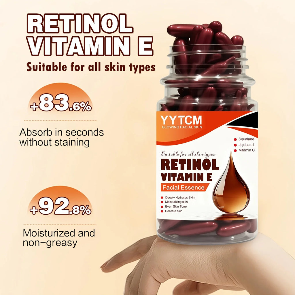 Retinol Vitamin E Deep Moisturizing Capsule Essence, Hydrates, Firms, and Smooths Skin, Contains Plant-Based Squalane, Vitamin C, Deep Moisturizing and Brightening Skin Essence (0.4Gx90 Capsules)/Bottle-1 Bottle Oasis Select