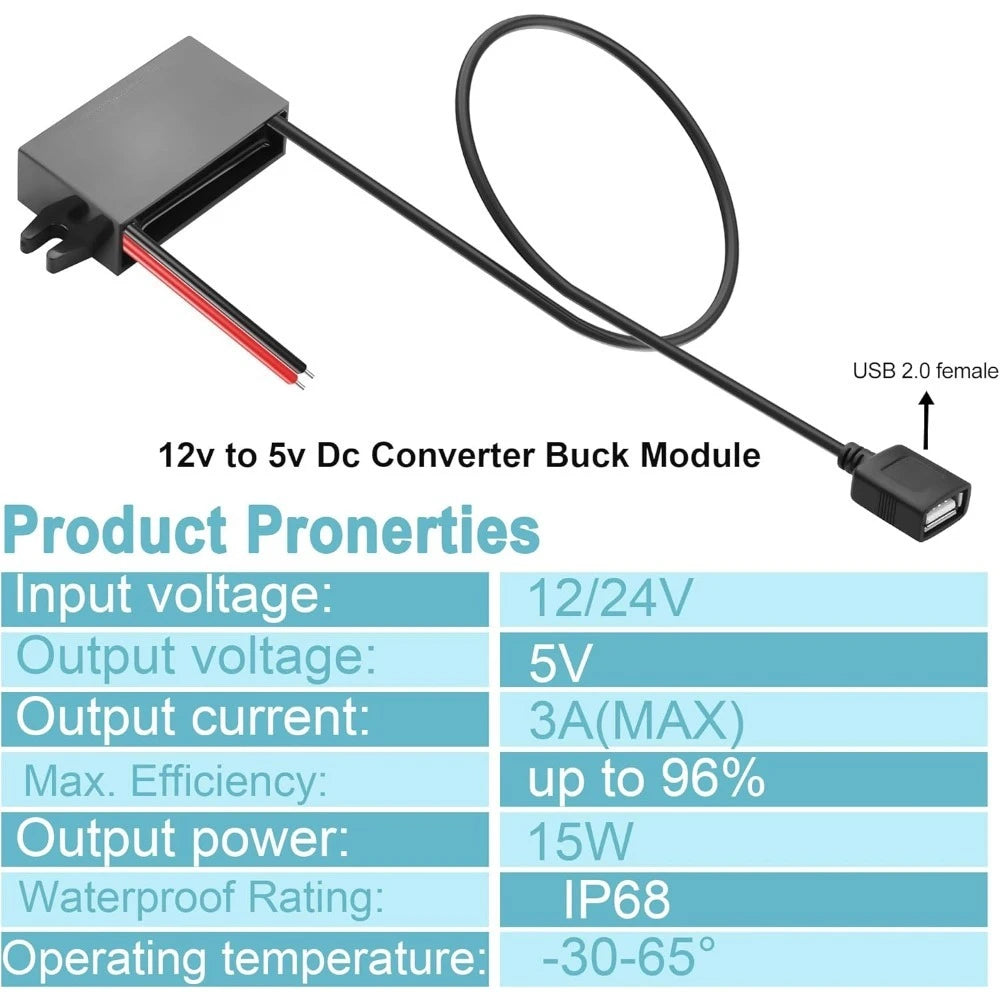 DC/DC 12V To 5V 3A 15W Step-Down Power Converter USB Female Interface Buck Module Power Adapter Regulator Car Power Converter Oasis Select