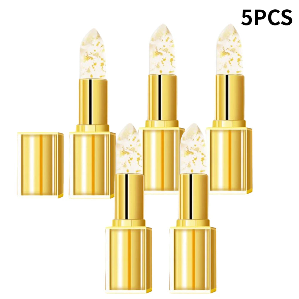 Gold Crystal PH Color Changing Lip Balm, Moisturizing High Shine Glossy Lipstick, Waterproof Non Sticky Cup Daily Lip Care Oasis Select 5PCS