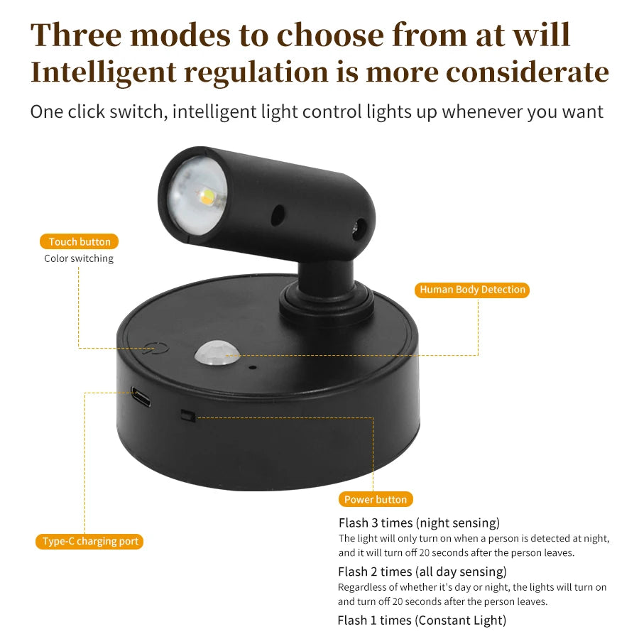 Motion Sensor LED Wall Lamp with Remote Control Rechargeable Touch Night Light Magnetic RGB Spotlight for Bedroom Hallway Stairs Oasis Select