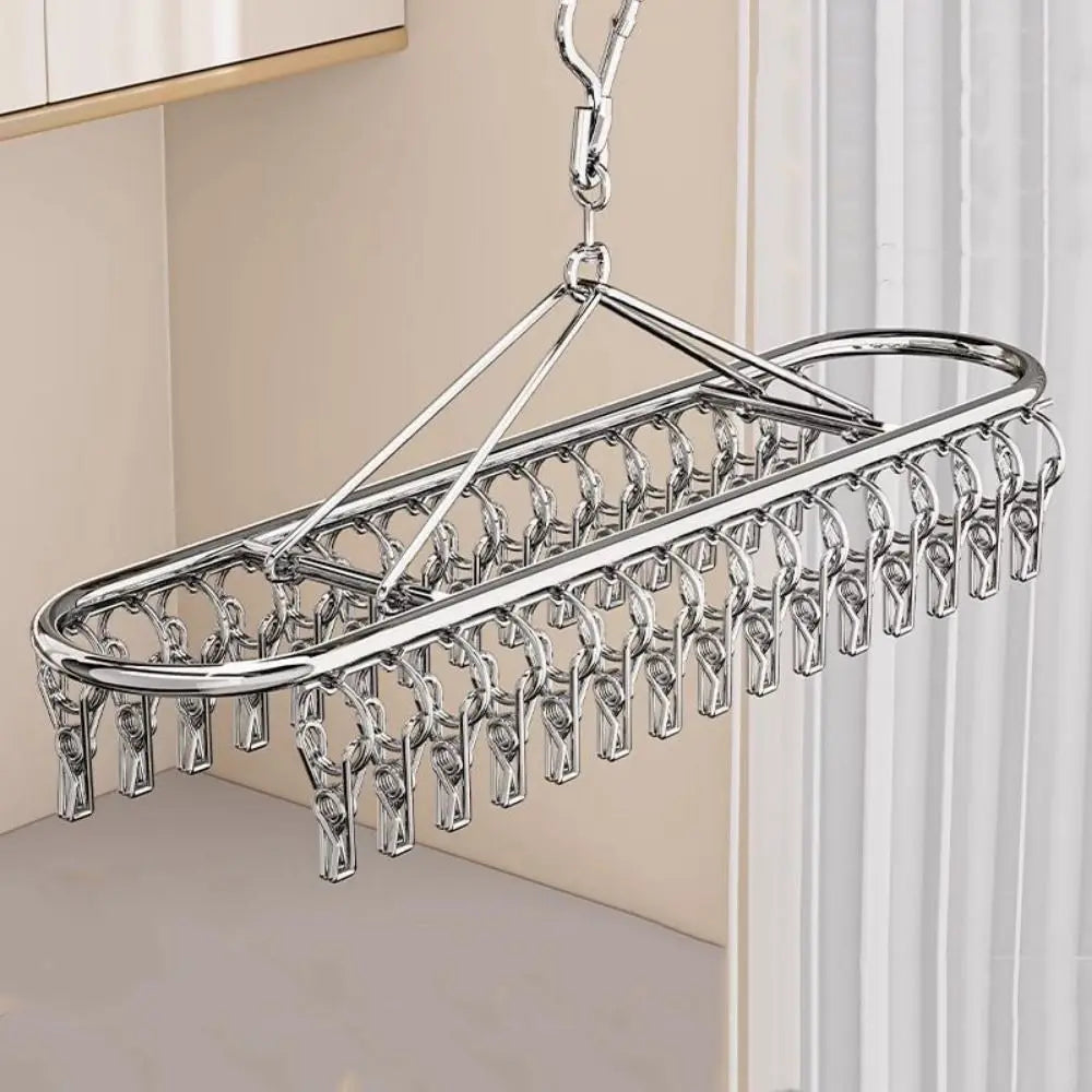 Stainless Steel Sock Drying Rack – 20 or 30 Windproof Clips