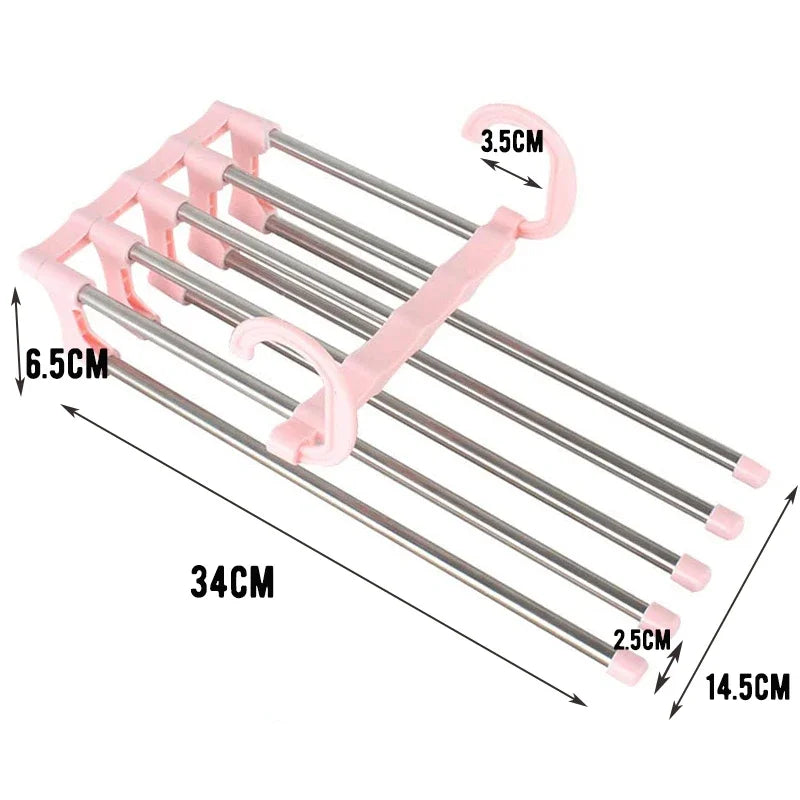 5 in1 Save Space Pants Hanger Collapsible Towel Tie Hook Multi-functional Clothes Trouser Rack Wardrobe Closet Organizer Storage Oasis Select pink