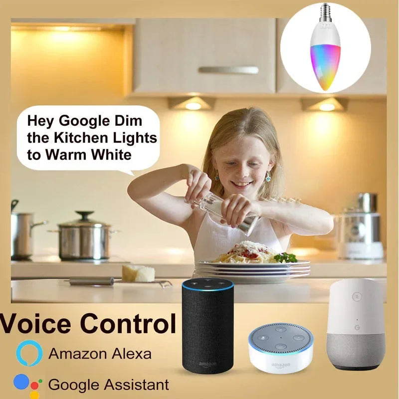 Tuya Smart WiFi LED Bulb E14 Candle Light 220V 9W 7W 5W RGB Dimmable Lamp APP Voice Control Works With Alexa Google Home Decor Oasis Select
