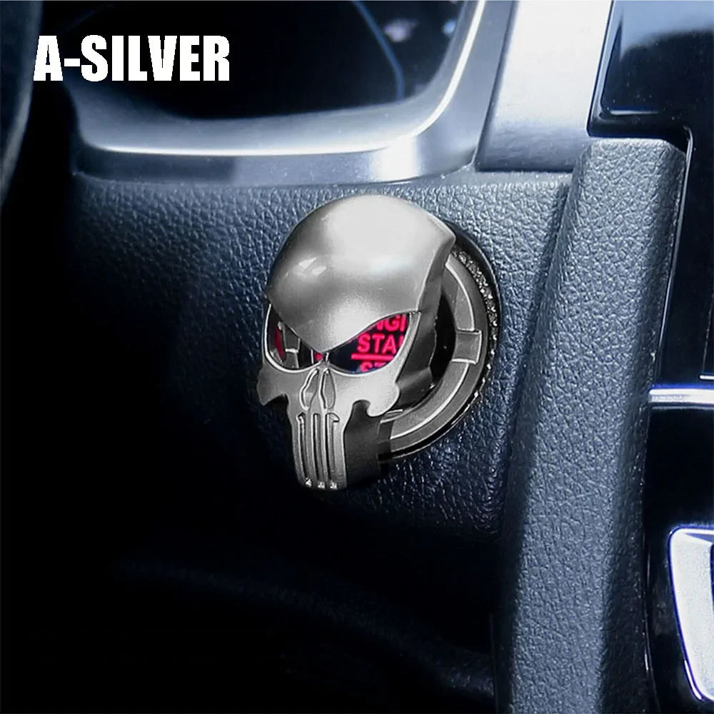 1Pcs Engine Start Stop Button Cover Zinc Alloy One-click Start Decorative Button Cover Luminous Car Ignition Device Sticker Oasis Select A-SILVER