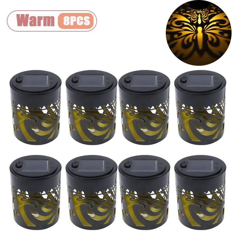 1-8PCS Solar Butterfly Wall Light Iron Hollow Projection Lamp Vintage Pattern Shadow for Outdoor Fence Gate Garden Decoration Oasis Select Warm-8PCS