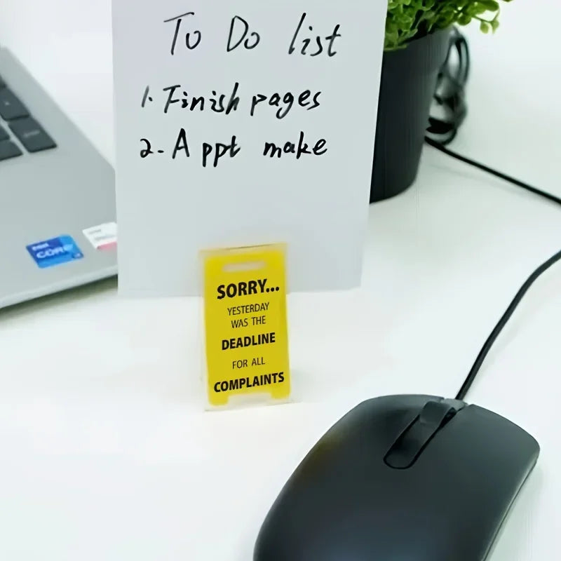 Hilarious 'Sorry, Yesterday Was The Deadline for All Complaints' Acrylic Desk Sign Fun Office Desktop Decor Accessory Oasis Select
