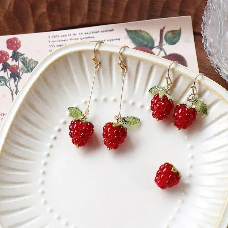 Raspberry Earrings Cute Fruit Aesthetic Handmade Oasis Select