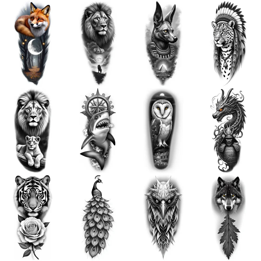9-Piece Waterproof Temporary Tattoo Stickers – Wolf & Bear