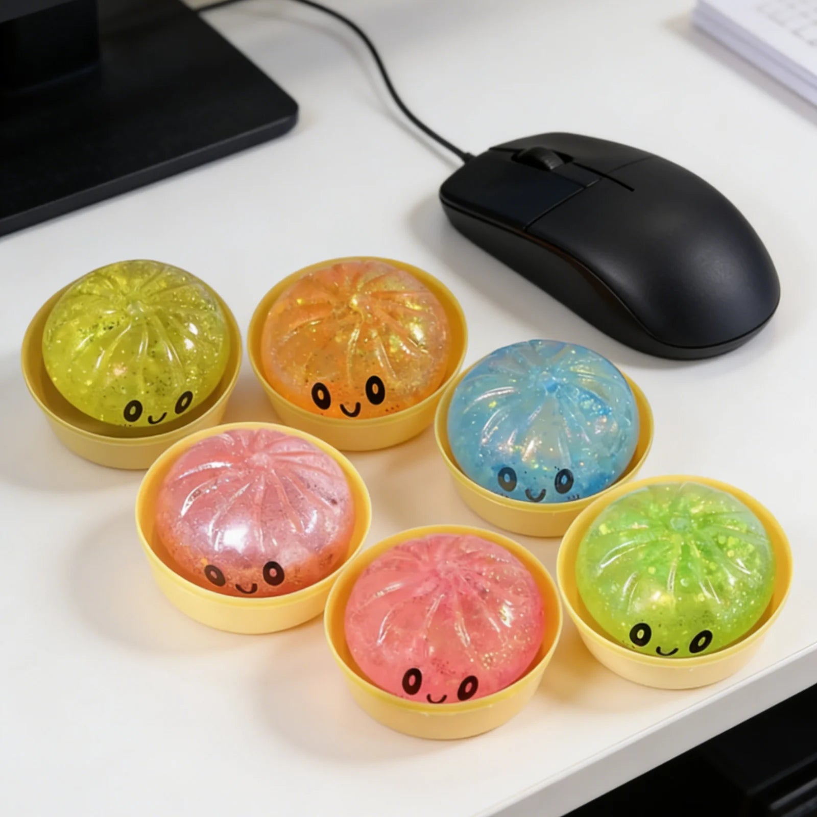 Glitter Squishy Dumpling Stress Relief Toy – Cute Pink Squeeze Squishy Stress Toy Oasis Select