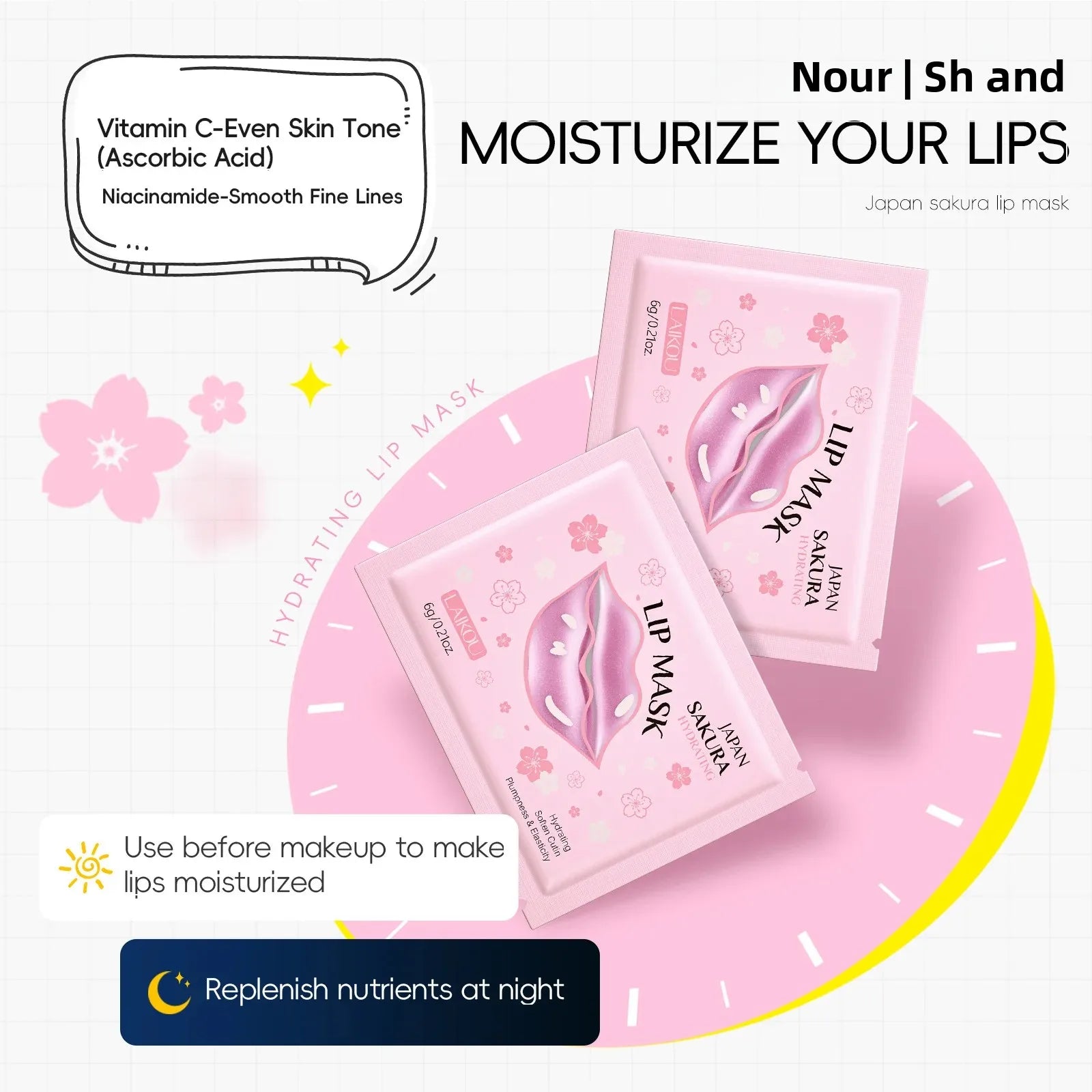 LAIKOU Sakura Collagen Lip Mask – Hydrating & Plumping Gel Pads