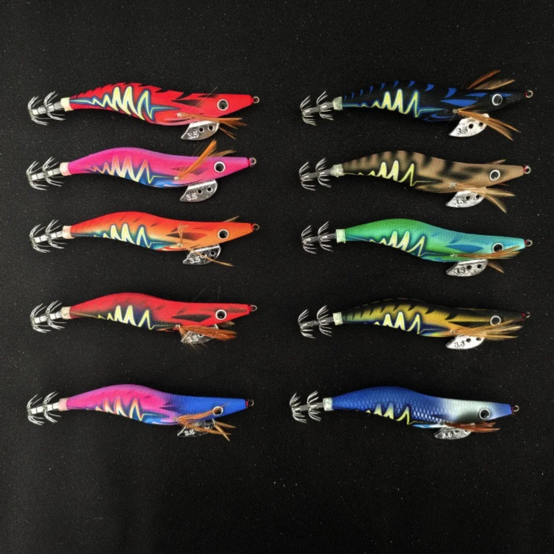 Multi-specification luminous beads wooden shrimp squid hook wooden shrimp set new lightning striped wooden shrimp squid hook exp Oasis Select 10PCS Lightning No. 3.0