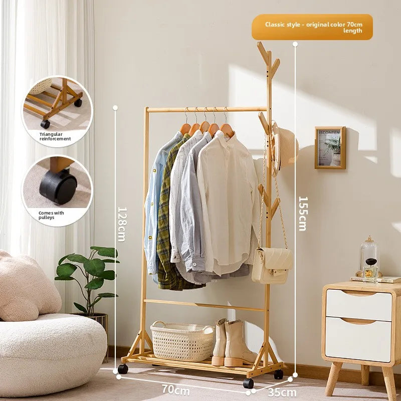 Simple coat rack Hanging hanger Floor to ceiling Living room Bedroom hanger Children's creative solid wooden clothes rack Oasis Select JD primary 70