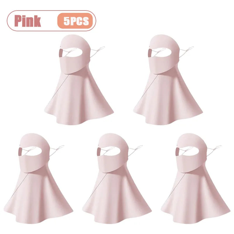 1-10PCS Ice Silk Face Mask Women Cooling Breathable UV Protection Eye Cover Summer Sun Mask Dustproof Stylish Face Gaiter Oasis Select Pink-5PCS