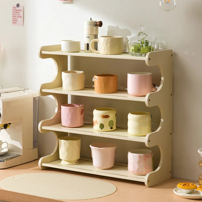 Cream wind cup holder Cup storage rack Household multi-layer desktop tea cup rack Tea set storage rack Dining side cabinet Oasis Select