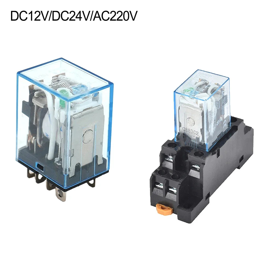 Coil Power Relay HH62P JQX 13F with Socket Base for DIN Rail Installation DC12V/DC24V/AC110V/AC220V Compatible Oasis Select