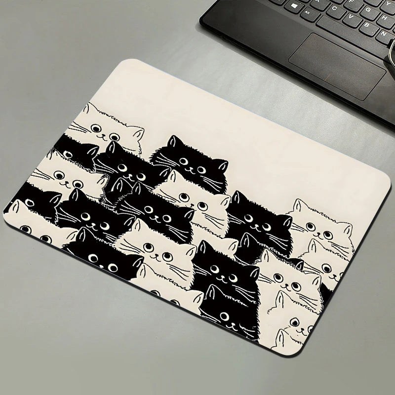 Black Cat Mousepad Small Office Computer Desk Mat Table Keyboard Big Mouse Pad Laptop Cushion Non-slip Deskpad Home Decor Oasis Select A1 210MM