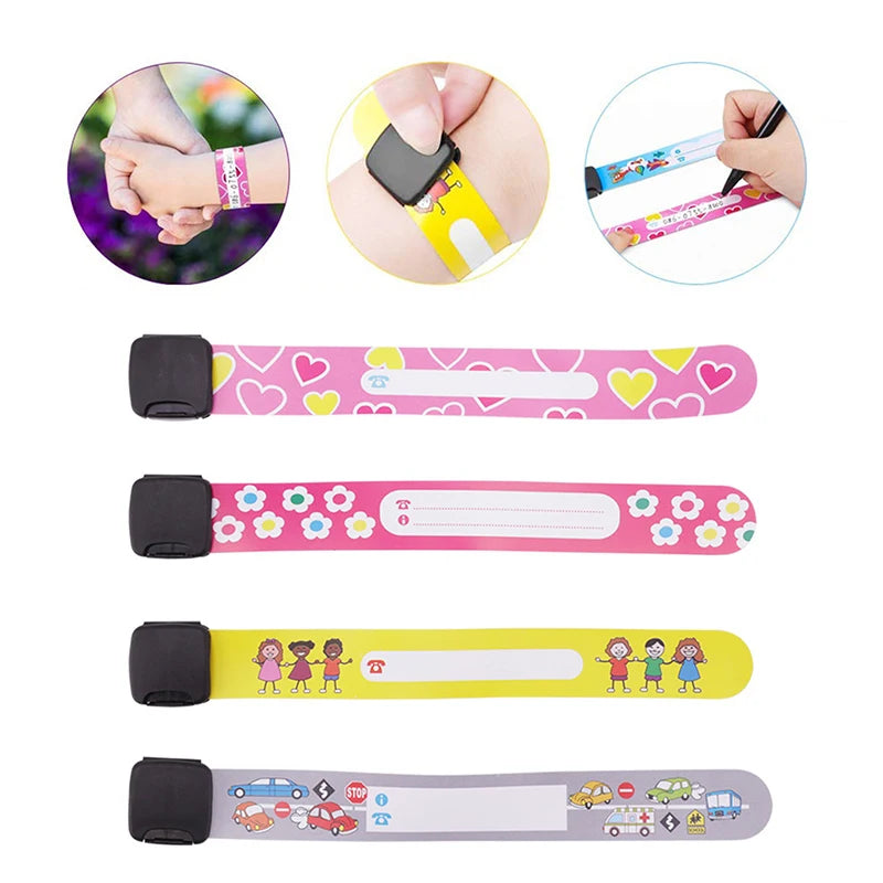 4/10Pcs Children Travel Outdoor Safe Anti-lost Wristband Safety Recognition Bracelet For Kids Adjustable Waterproof Reusable Oasis Select