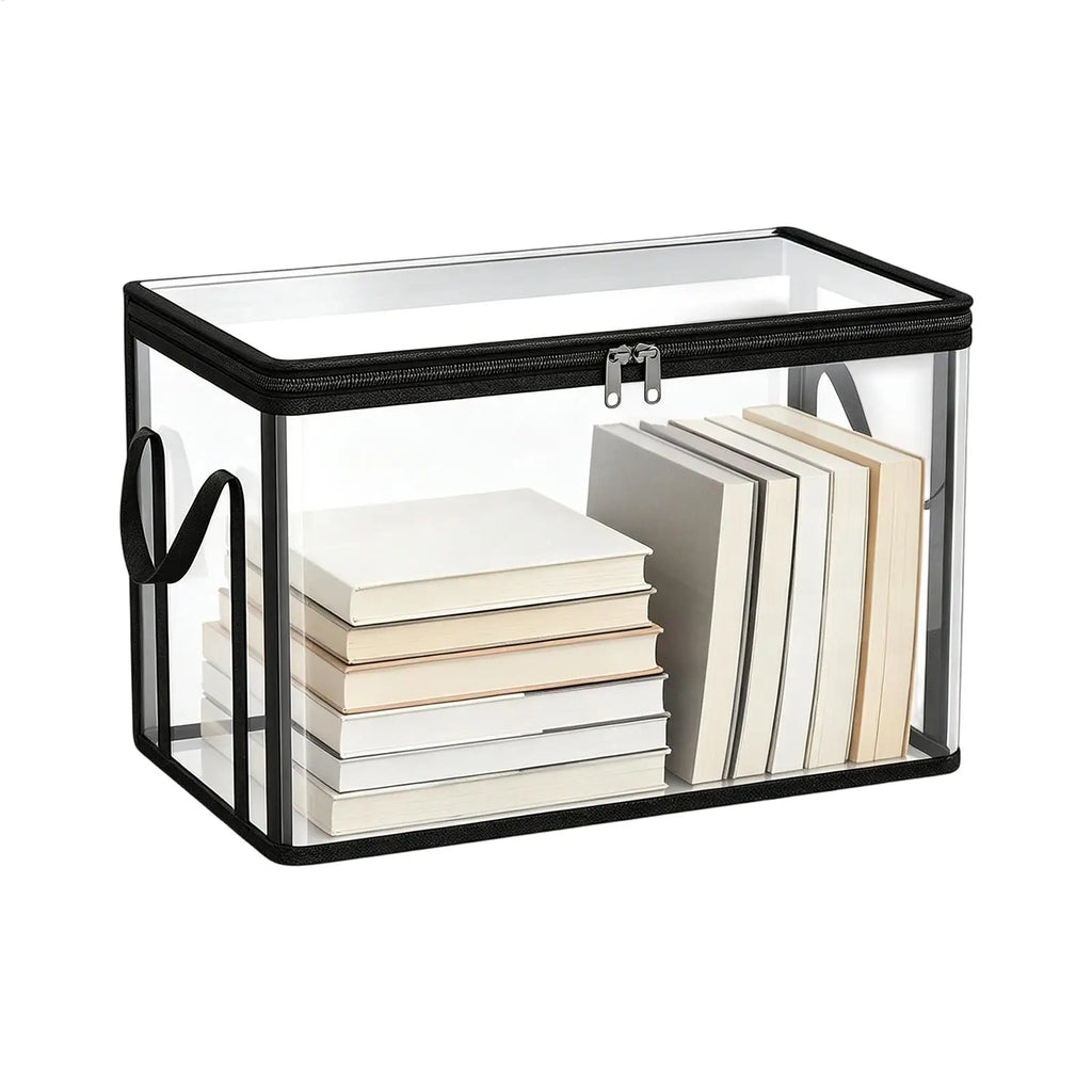Book Storage Box Clear Stackable Large Capacity Book Storage Containers Organization Bins for Toy Snack Bedding Clothes Home Oasis Select