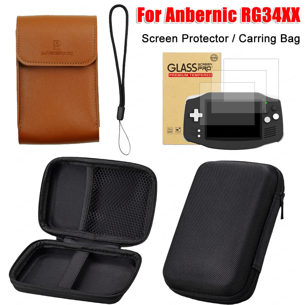 For Anbernic RG34XX Screen Protector Game Console Tempered Glass Film Portable Storage Bag Carring Case Game Accessories Oasis Select