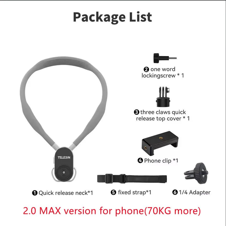 TELESIN 2.0 MAX Magnetic Neck Mount – GoPro Insta360 DJI