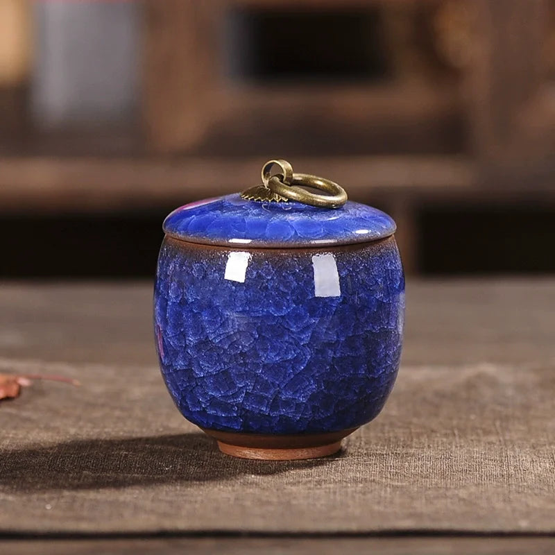 Ceramic Caddies Tea Container Coffee Canister Porcelain Tea Caddy Tea Storage Box Container Oasis Select sapphire blue 6.3x7.3cm