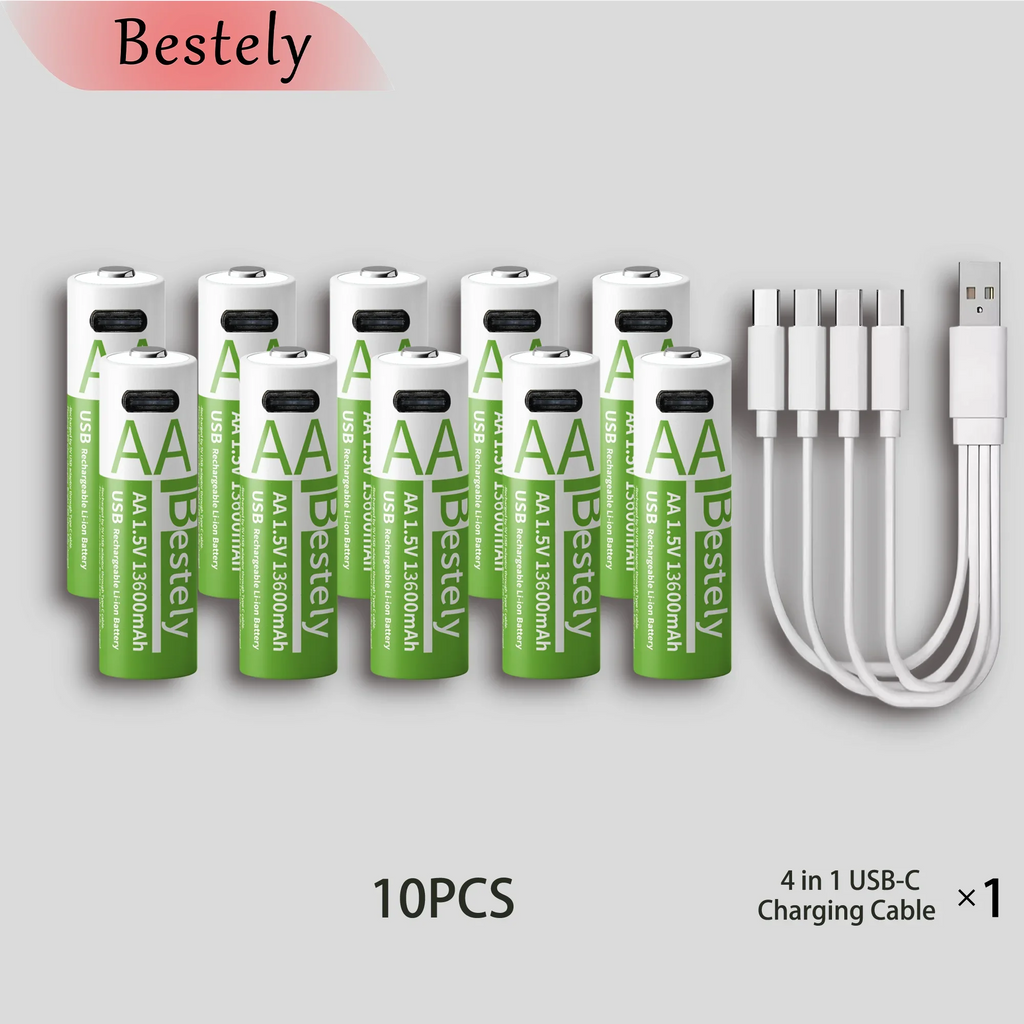 Bestely 1.5V 13600mAh USB AA Li-ion Rechargeable Battery, Fast Charging , 2000 Cycle for Xbox Controller Toys Camera Flash Oasis Select 10 pcs batteries
