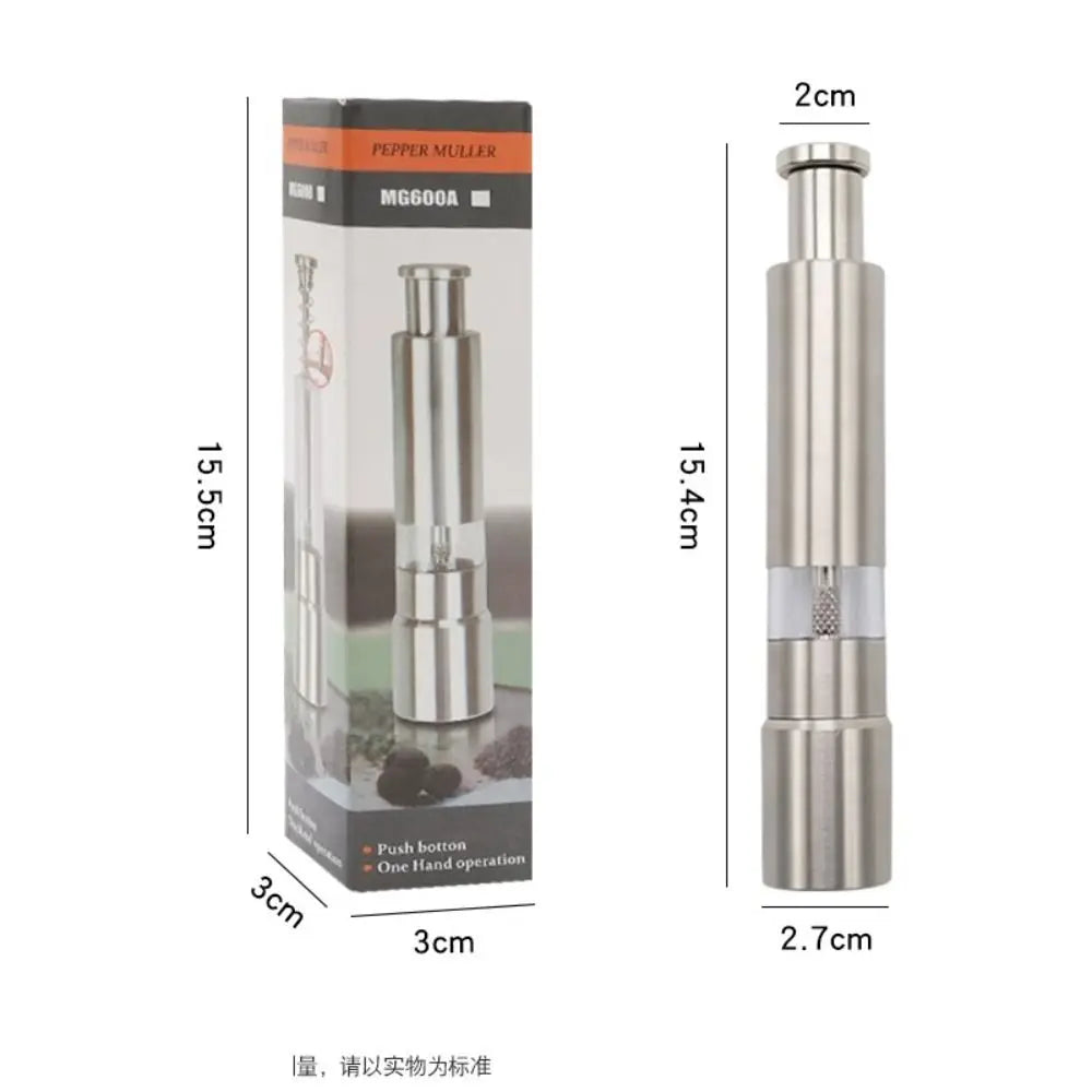 Stainless Steel Push Button Salt & Pepper Grinder | Portable