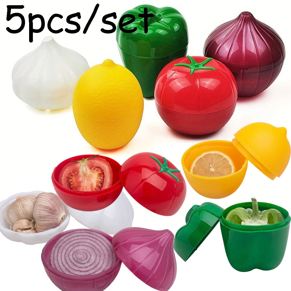 5pcs Food Savers Avocado Keepers Storage Container for Onion Lemon Pepper Tomato Garlic Creative Kitchen Refrigerator Gadget Oasis Select