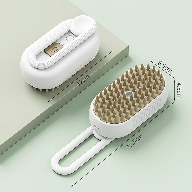 3 in 1 Pet Electric Steam Brush Cat and Dog Cleaning Spray Massage Grooming Comb Retractable Handle Pet Hair Removal BeautyBrush Oasis Select WHITE