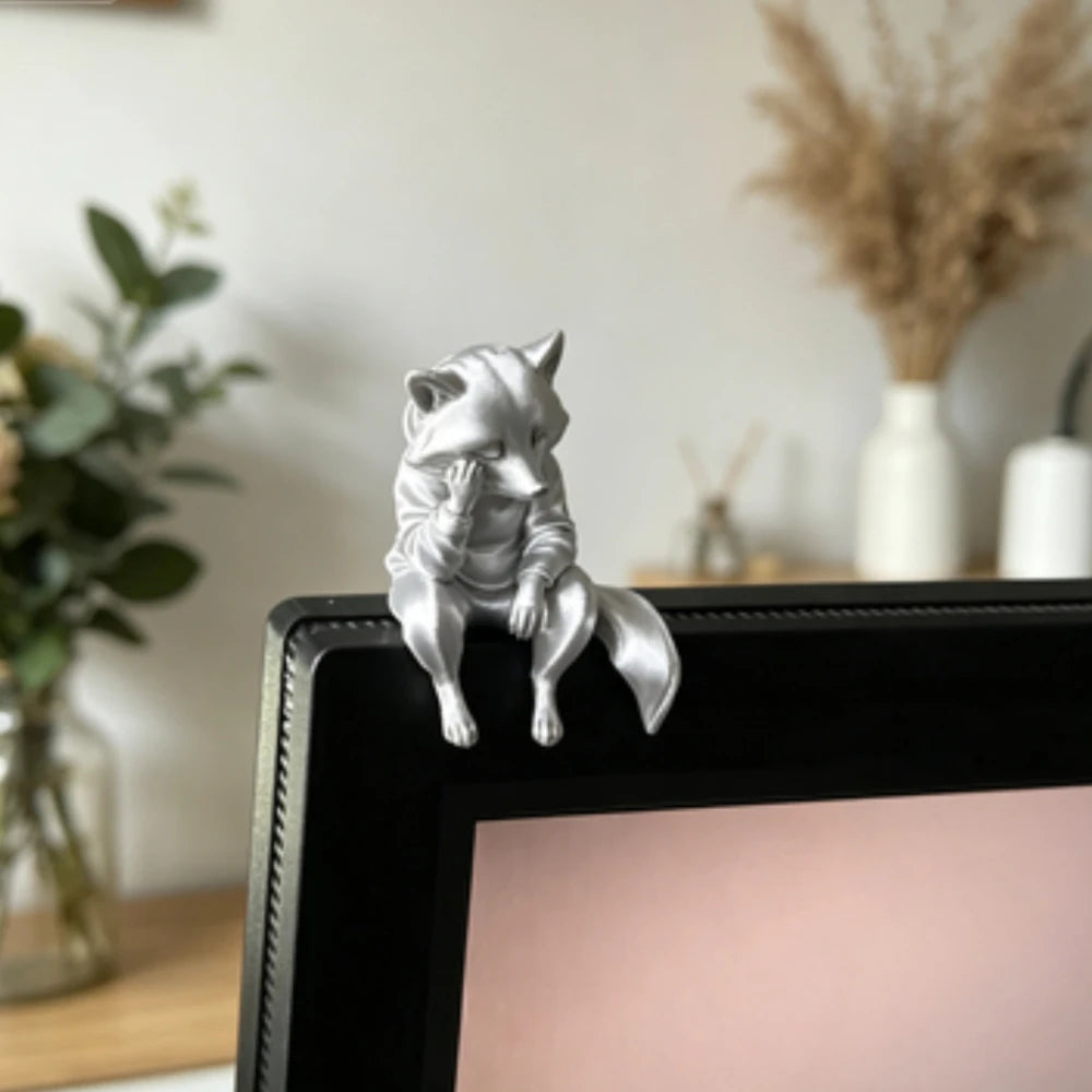 Miniature Thinking Raccoon Figurines Cute Animal Statue Edge Sitter Ornaments for Home Office Desk Monitor and Shelf Decor Gifts Oasis Select