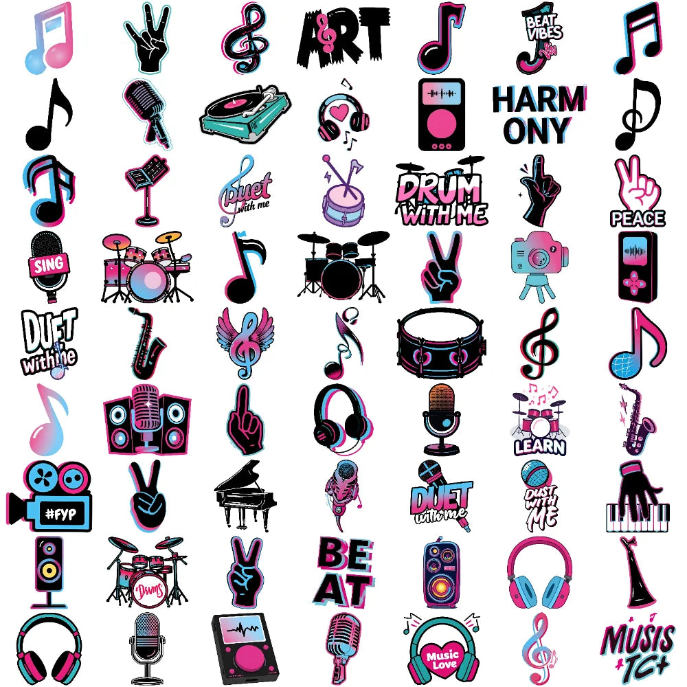 63-Piece Waterproof Temporary Tattoo Stickers – Retro Music Icons