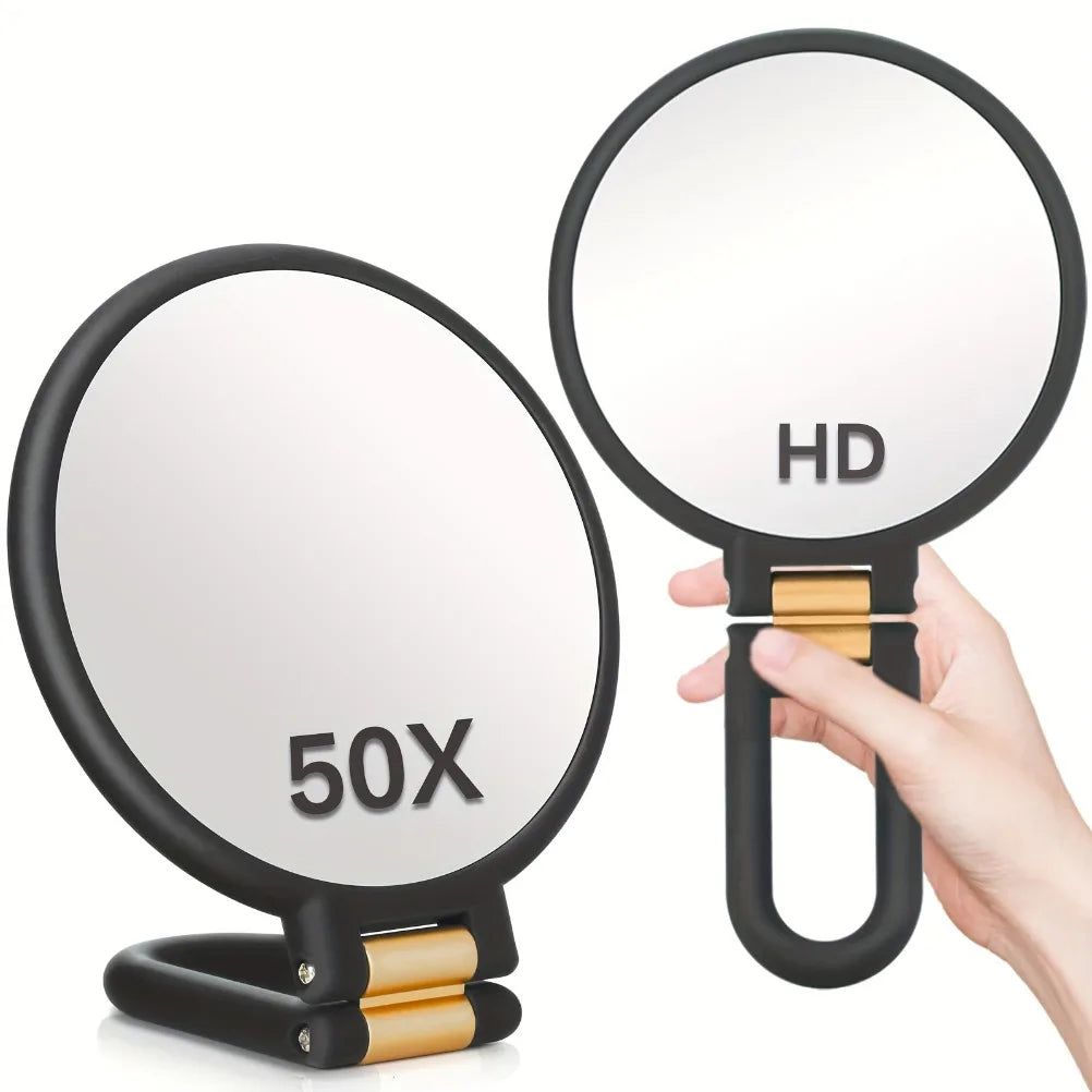 50x Handheld Makeup Mirrors Double Sided 1X/50X Magnification Portable Folding Makeup Mirror for Travel 360° Adjustable Mirror Oasis Select
