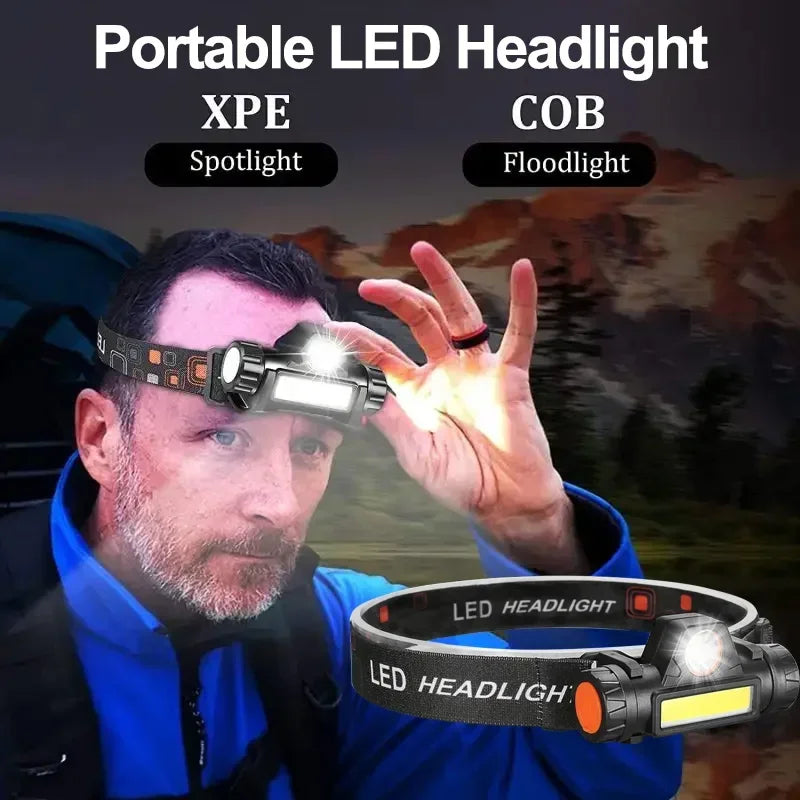 Powerful LED Headlamp XPE+COB USB Rechargeable Headlight Waterproof Head Torch Strong Magnetic Flashlight For Outdoor Camping Oasis Select