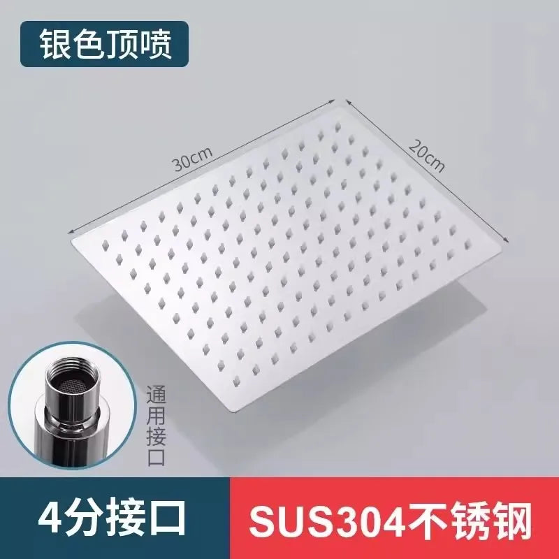 New 1Pcs SUS304 Stainless Steel Ultra Thin Waterfall Rectangular Top Shower Pressure Boosting Design Spa Bathroom Shower Head Oasis Select 30cm-S