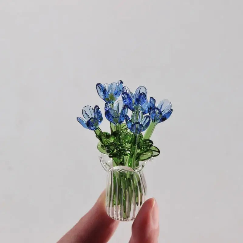 6/7Pcs Mini Lifelike Glass Flowers Simulation Flowers Handcrafted Floral Sculpture Floral Bouquet With Vase Home Decoration Gift Oasis Select A8