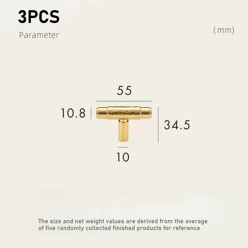 Solid Brass Furniture Handmade Hammer Patterned Wardrobe Door Vintage Light Luxury Cabinet Door Drawer Hardware Handle Oasis Select 3PCS Bright color XS