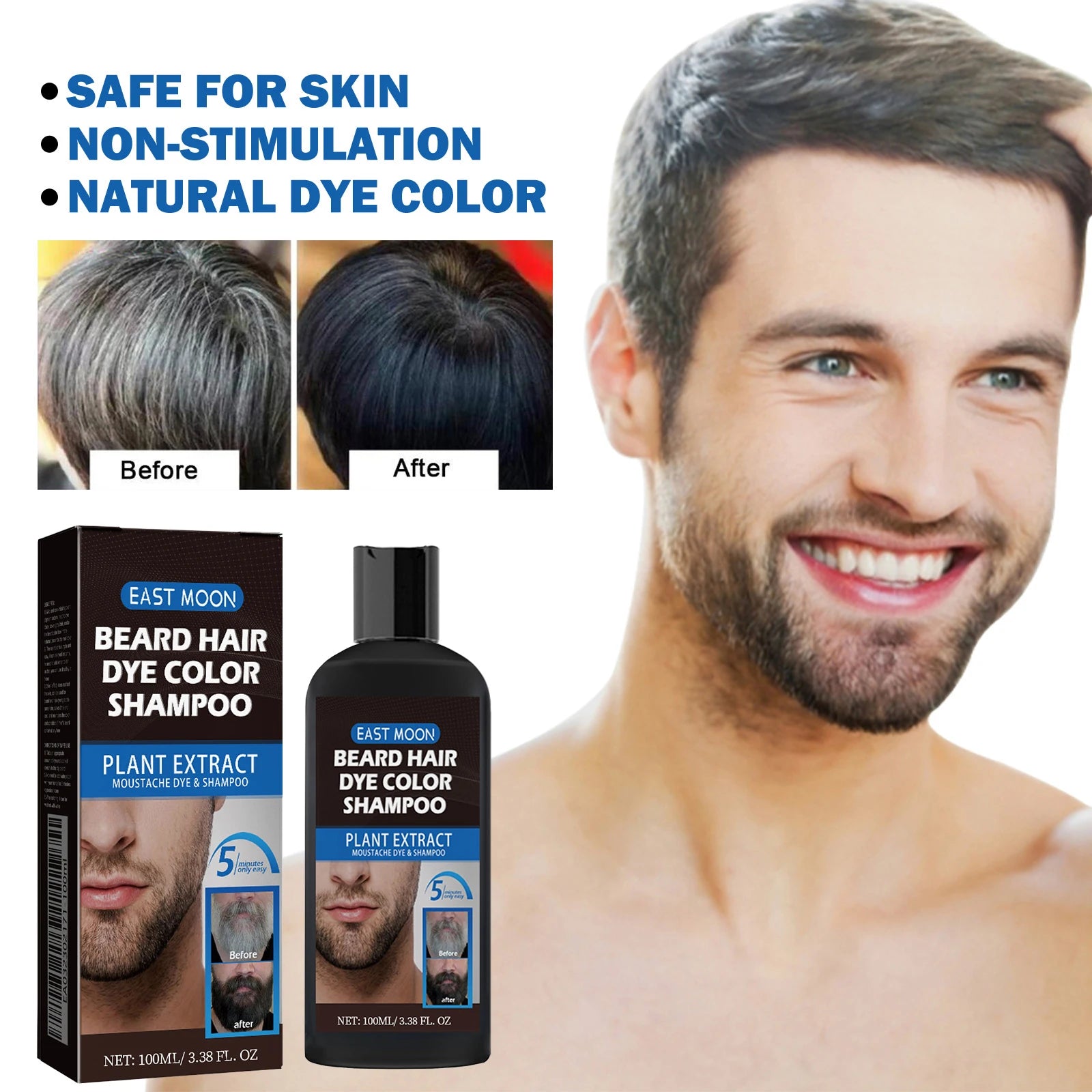 East Moon Herbal Black Hair & Beard Dye Shampoo for Men 100ml Hair & Beard Dye Shampoo Oasis Select