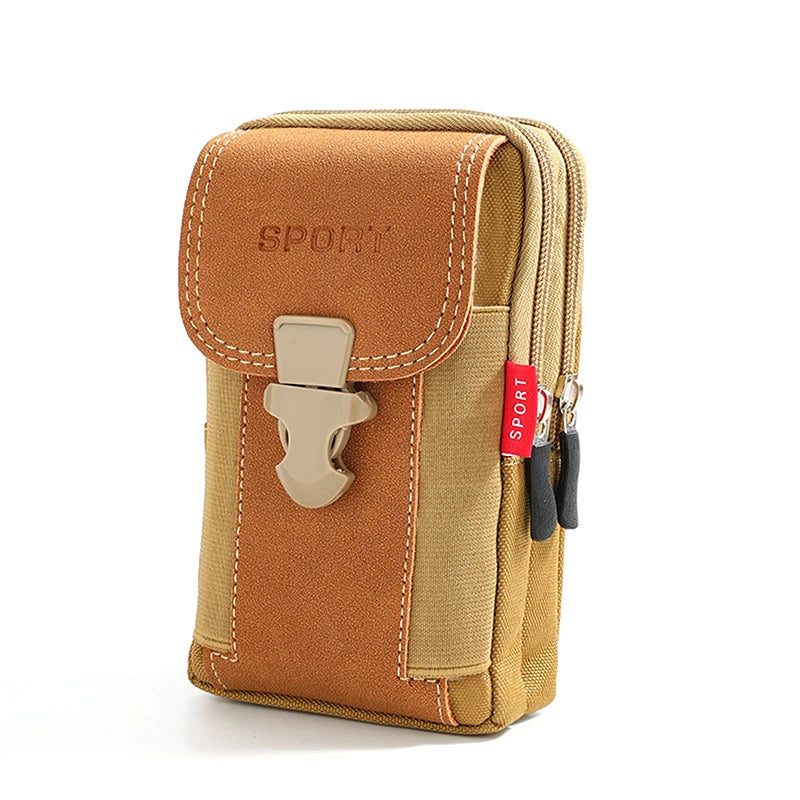 Men's PU Leather Fanny Pack | Travel & Running Waist Bag Fanny Pack Waist Bag Oasis Select Khaki 1