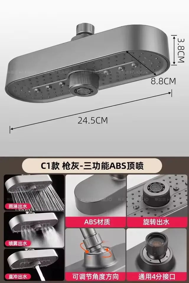 New 1pc 19 Inch High Pressure 3 Mode Rainfall Luxury Bathroom Shower Head Adjustable Anti-Clogging Silicone Nozzles Water Saving Oasis Select 25cm Grey Shower