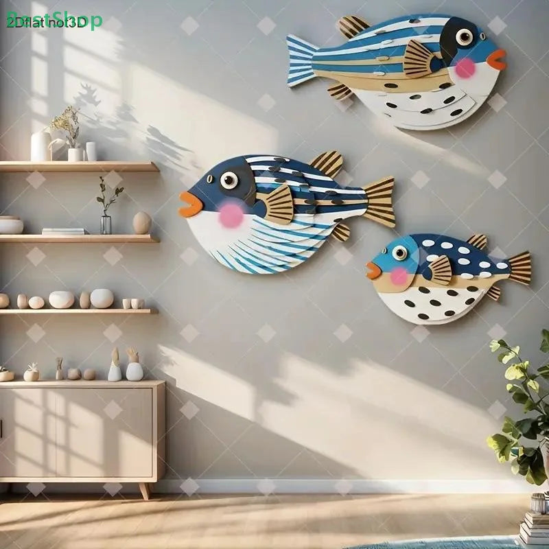 3-Piece Wooden Fish Wall Hanging Set – Coastal Ocean Home Décor