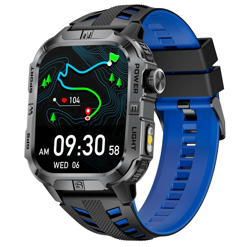 GPS Smart Watch Compass Flashlight Smartwatch Man Lady Outdoor Music Sports Heart Rate Health Blue Tooth Call Waterproof 540mah Oasis Select BKBBLS
