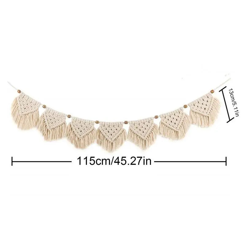 Hand-woven Boho Macrame Tapestry Wall Macrame Macrame Garland Banner with Wood Beads Home Wall Art Decoration for Apartment Oasis Select