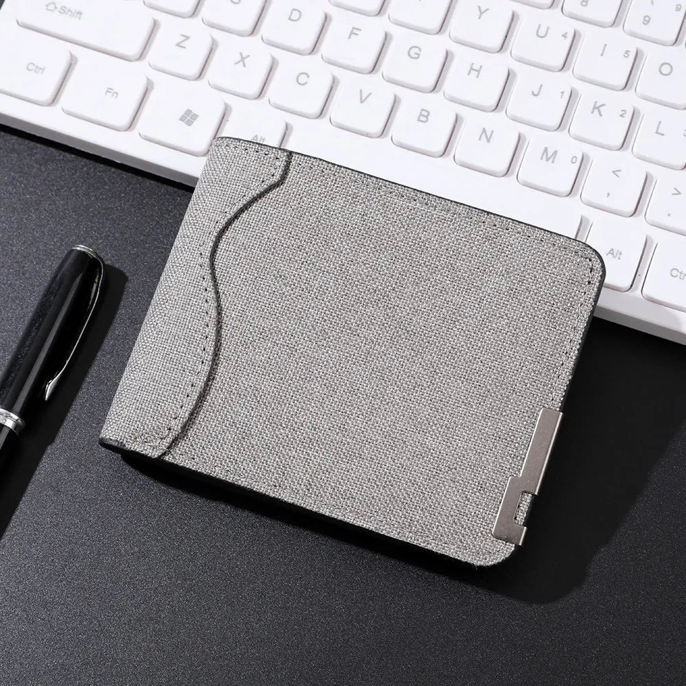 Slim Bifold Canvas Wallet – Unisex Denim Style Metal Accent
