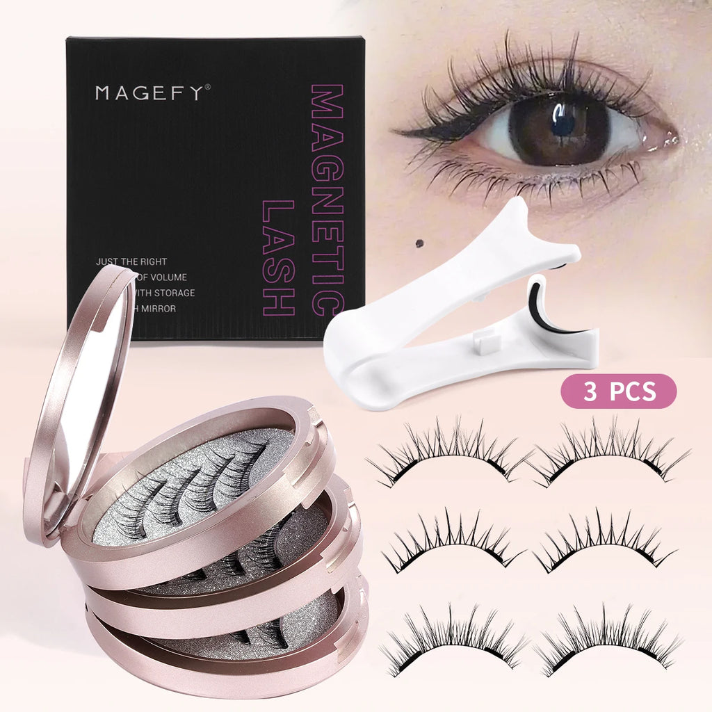 MAGEFY 3 Pairs Magnetic Eyelashes with Applicator Glue Free Reusable Magnetic Lashes Multiple Styles Natural Anime Magnetic Lash Oasis Select 3 Pairs 7-10mm Mix