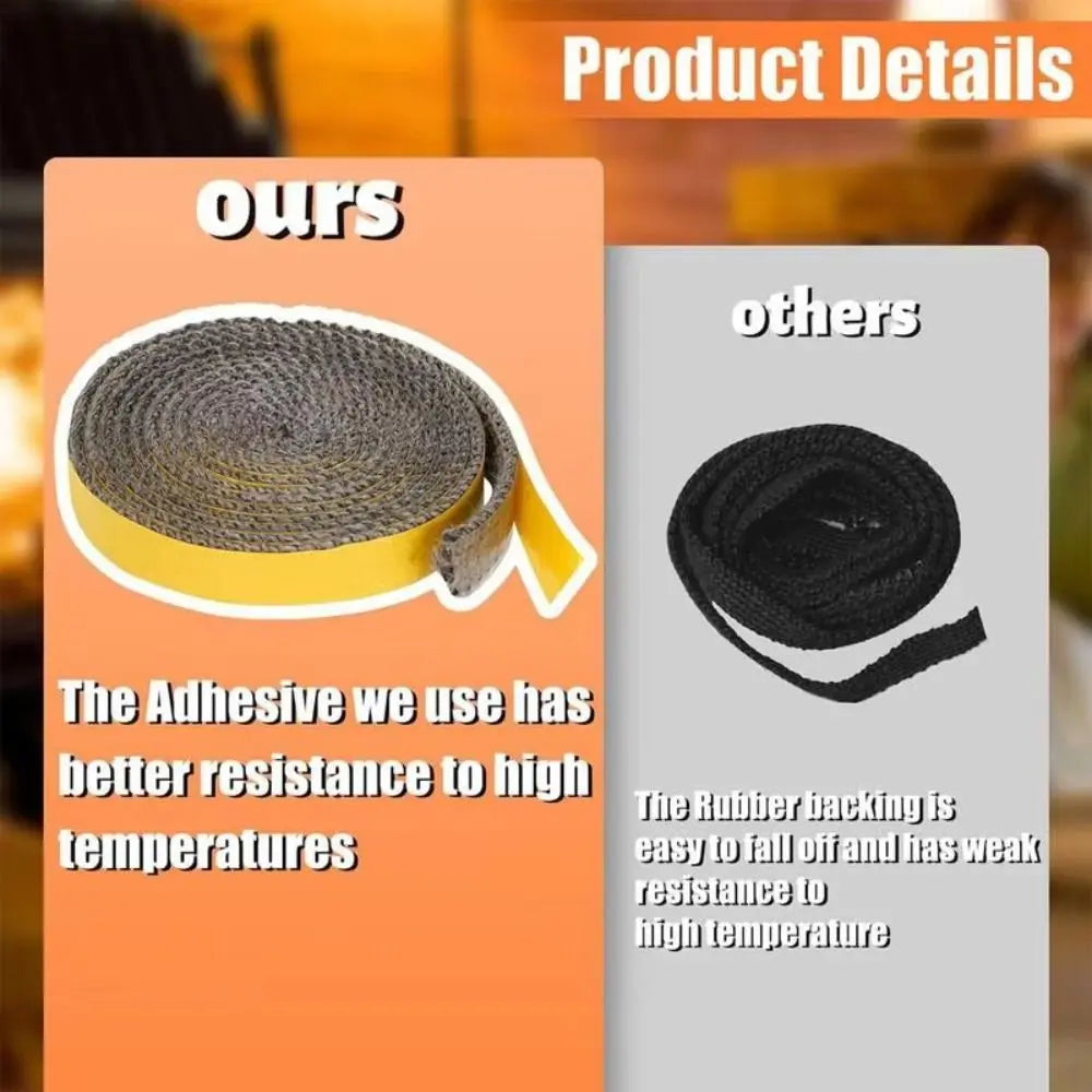 Self Adhesive Fireplace Seal Rope Fiberglass Heat Resistant Fireplace Door Gasket Flat Wood Stove Gasket Tape Oasis Select