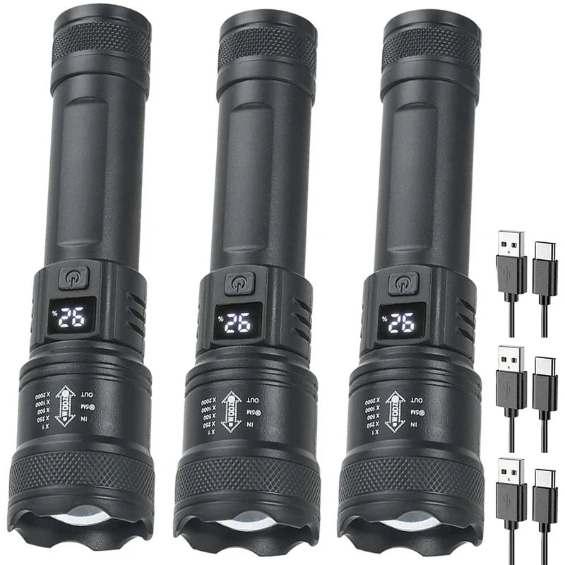 Tactical LED Flashlight 2000LM Zoomable USB Rechargeable Torch